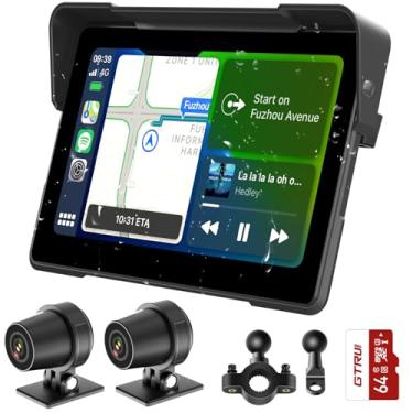 Imagem de CarPlay portátil de 17 cm para motocicleta, tela sensível ao toque à prova d'água, tela sensível ao toque, sem fio, Android, navegação GPS para motocicleta, controle de voz Siri Dual Bluetooth TF-64G