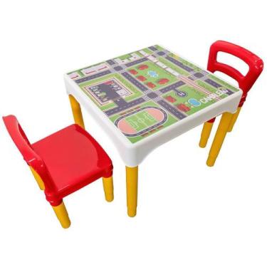 Imagem de Conjunto Mesa Mesinha Infantil Com 2 Cadeiras Escolar Plástica Camaleã