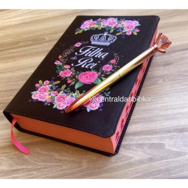 Imagem de Kit Biblia Filha do Rei e Caneta fofa Letras Grandes Evangélica Com Ha