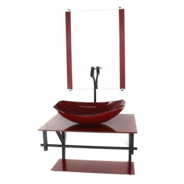Imagem de Gabinete Vidro Banheiro 60Cm Ap Cuba Oval Chanfrada Vermelho - Cubas E