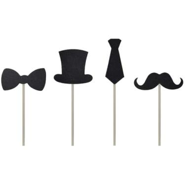 Imagem de HOKPA Topos de cupcake Mini gravata borboleta preta chapeu de bigode pano de pescoco para adultos cerimonia de aniversario celebracao decoracoes DIY tema cha de bebe casa festa comida bolo palitos para decoracao (24 pecas)