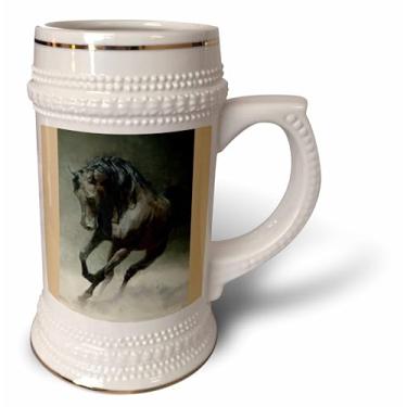 Imagem de 3dRose impressão de pintura texturizada de cavalo galopante - Caneca Stein, 510 g, 650 ml, Branco
