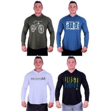 Imagem de Kit 4 Camisetas Manga Longa com Touca Longline Estampada Treino Academia Lazer Casual-Masculino