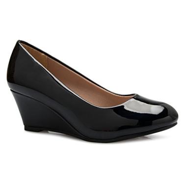 Imagem de Olivia K – Calcinha de bico redondo com strass e glíter, confortável, gatinha, anabela baixa, Black Patent*, 12 Little Kid