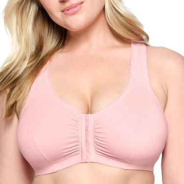 Imagem de Glamorise Camiseta feminina plus size de algodão com fecho frontal sem aro #1908, Blush rosa, 34G/H