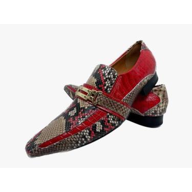 Imagem de Sapato Masculino Italiano Em Couro Vermelho Cobra Ref: D756 - ART SAPA