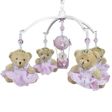 Imagem de Móbile Musical Ursinha Princesa e Balão Rosa Quarto Bebê Infantil Meni