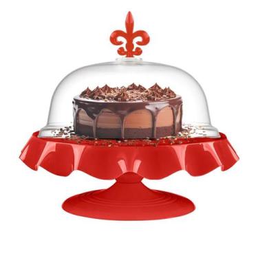 Imagem de Boleira Com Cúpula - Bandeja Para Bolo e Doces - Beva, Vermelho
