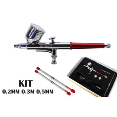 Imagem de Kit aerógrafo de gravidade dupla ação bico 0,2mm 0,3mm 0,5mm 7ml com 1