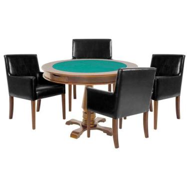 Imagem de Mesa de Jogos Carteado Victoria Redonda Tampo Reversível Amêndoa com 4