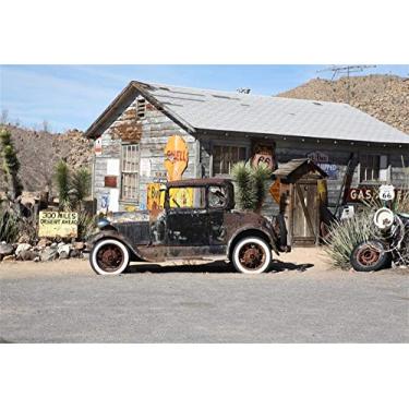 Imagem de AOFOTO 2,1 x 1,5 m, rota rodoviária, 66, cenário fotográfico, retrô, enferrujado, carro, casa de madeira, ervas daninhas, asfalto, estrada, pedras, escoteiro, viagem, construção, fundo, para sessão de