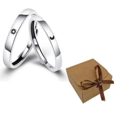 Imagem de Par Aliança Sol E Lua Casal Anel Ajustável Namoro Caixinha - Things Ne