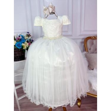 Imagem de Vestido infantil marfim c/ tule e renda longo dama luxo - enjoy, 4