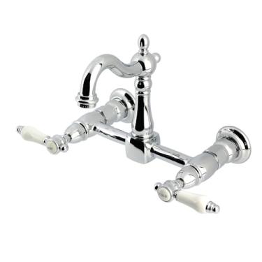 Imagem de Kingston Brass KS2441BPL Bel-Air Torneira de cozinha com duas alças para montagem na parede, cromado polido