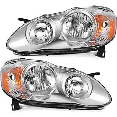 Imagem de LBRST Conjunto de farol para Toyota Corolla 2003-2008 alojamento cromado refletor âmbar lente transparente motorista e farol do lado do passageiro