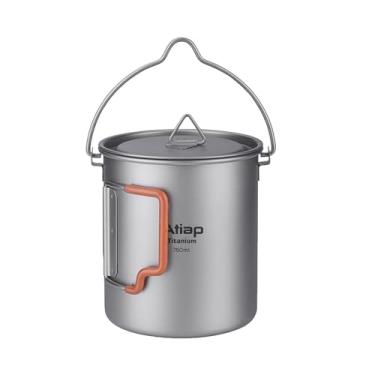Imagem de Copo de titânio para acampamento, copo portátil, caneca de café ultraleve, copo de água com tampa e alça dobrável de plástico, portátil, leve para acampamento ao ar livre, caminhadas, mochila (pote de