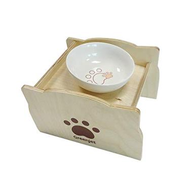 Imagem de Suporte para tigela de alimentação para cães e gatos Greenjet de madeira elevada elevada, estação de alimentação, suporte para tigela de cerâmica para alimentos e água