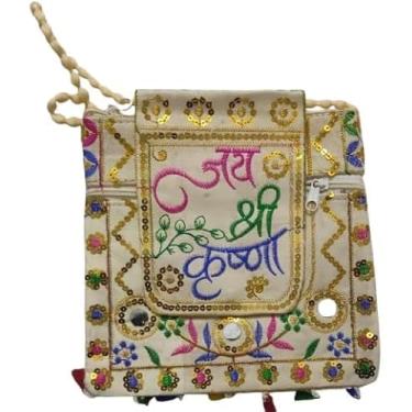 Imagem de Jai Shree Krishna Kdhai Work Jaipuri Sling Bag, para mulheres e meninas, item de presente indiano casamento nupcial, bolsa de algodão para meninas, carteira de mão, lenços bonitos para mulheres,