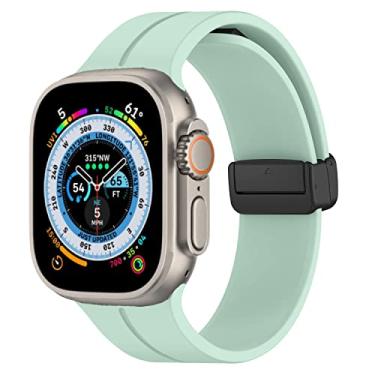 Imagem de Pulseira magnética de silicone para Apple Watch de 49 mm, 45 mm, 44 mm, 42 mm, feminina, masculina, pulseira esportiva para Apple Watch Ultra Band Series 8 7 Series SE2 SE 6 5 4 3 2 1, verde claro