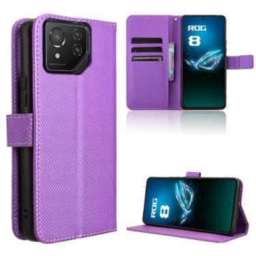 Imagem de Capa de couro compatível com Asus ROG Phone 9, capa flip de couro PU compatível com Asus ROG Phone 9 Pro capa roxa