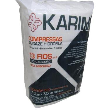 Imagem de Compressa de Gaze Hidrófila Não Estéril 13 Fios Karina - 500 Unidades 