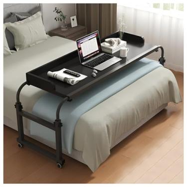 Imagem de Mesa de cama, mesa de cama ajustável em altura e comprimento com 4 rodas bloqueáveis, estações de trabalho de computador móvel para uso em escritório doméstico