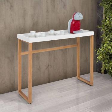 Imagem de Aparador Buffet Slim Para Sala Cozinha Pés Madeira Tampo MDF Branco