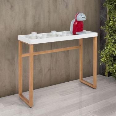 Imagem de Aparador Buffet Slim Para Sala Cozinha Pés Madeira Tampo MDF Branco