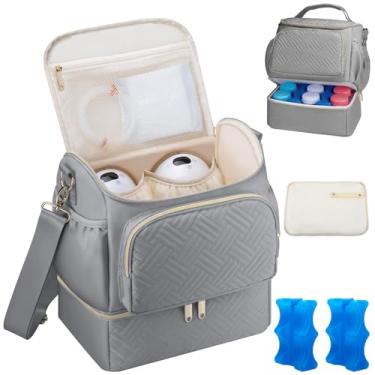 Imagem de Bolsa para bomba de leite materno com compartimento térmico compatível com Willow/Elvie/Medela/Momcozy M5/S12 Pro, bolsa de viagem para refrigerador de leite materno com bolsa de gelo e tapete, bolsas