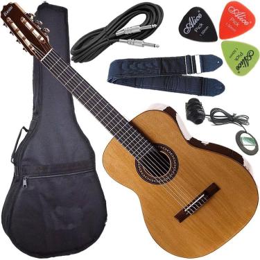 Imagem de Kit Violão Eletroacústico Canhoto 7 Corda Nylon Rx207 Rozini