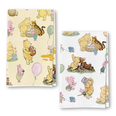 Imagem de QZCYU Decorações de chá de bebê Winnie - Toalhas de cozinha Ursinho - Coisas de bebê The Pooh para cozinha e banheiro - Toalhas de mão vintage para decoração de berçário de bebê Winnie - Presentes The