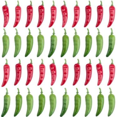 Imagem de CRASPIRE 60 peças, 2 cores, mini pimentas falsas, simulação artística realista de pimenta vermelha vegetal de plástico para adereços fotográficos decoração de mesa de cozinha em casa, enfeite de