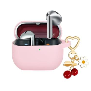 Imagem de AGAOSH Capa protetora para Samsung Galaxy Buds 3 e Galaxy Buds 3 Pro, chaveiro fofo de cereja, capa protetora de silicone macio com estampa rosa, margarida para Galaxy Buds3 Pro, fones de ouvido para