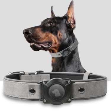 Imagem de Coleira AirTag para cães – Coleira de couro para cães com suporte para etiqueta de ar | IPX8 impermeável, refletiva, de ponta alta, acolchoada macia ajustável | Coleiras rastreadoras GPS para cães de