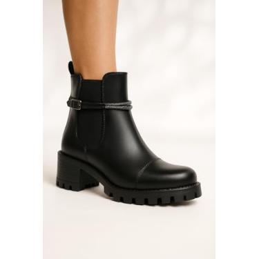 Imagem de Bota Feminina Coturno Tratorada com Brilho Strass (Preto, BR, Adulto, Numérico, 37)