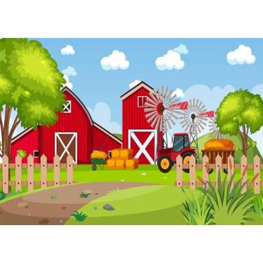 Imagem de BELECO Tecido de desenho animado de 3 x 2,4 m, cenário de celeiro de fazenda, trator vermelho, palheiro, fundo de casa de fazenda, tema de fazenda, decorações de festa, crianças, aniversário