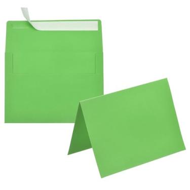 Imagem de PATIKIL Pacote com 20 envelopes verdes de grama 12 x 18 cm com cartões, envelopes autoselados A7 com cartolina dobrada para cartões comemorativos de casamento, convites de aniversário, cartas de envio