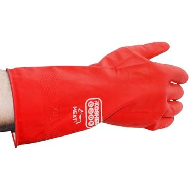 Imagem de Luvas de limpeza de nitrilo vermelho carnes - forro de floco confortável e alta durabilidade para lavar louça e uso doméstico – GG – acessórios de cozinha e casa codificados por cores da The Kosher Cook