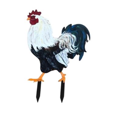 Imagem de WeiLaiKeQi Estaca de jardim decorativa, estátua de animal, decoração de jardim fácil de usar, enfeite de galinha, arte de quintal para pátio, gramado, piso