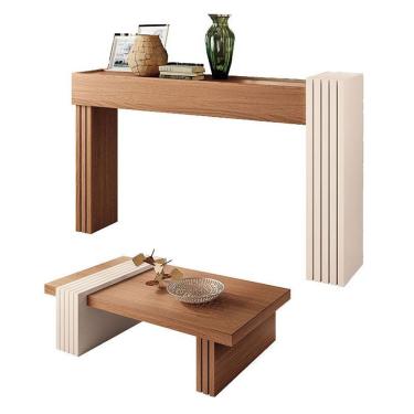 Imagem de Aparador e Mesa de Centro Astro e Luna Retangular em MDF 129cm Off White para Sala de Estar