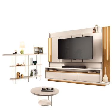 Imagem de Estante Home Theater Montane Off White Cinamomo E Aparador Infinity E Mesa De Centro Sky Off White - Hb Móveis