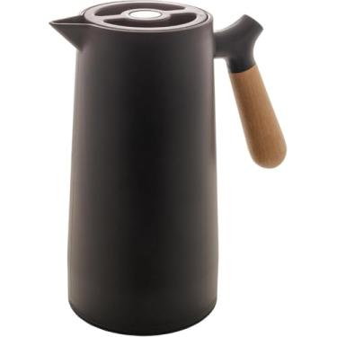 Imagem de Garrafa Térmica Jarra Inox Café Chá 1 Litro, Cabo Madeira (Preto)