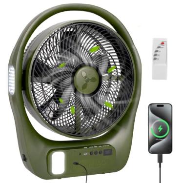 Imagem de TUIAIAO Ventilador de acampamento de tamanho extra grande, bateria recarregável de 45000 mAh, lâmina de 28 cm, ventilador portátil com lanterna LED de 3 lados, sem fio, temporizadores, remoto