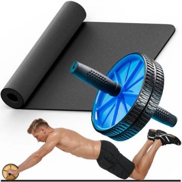 Imagem de Kit Roda Rolinho Abdominal Colchonete Academia Tapete Yoga - Prime Bik