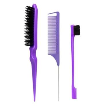 Imagem de Kit Pente Escova Separador de Mechas Pente Cabo metálico Lace escovinha Baby Hair(Roxo)