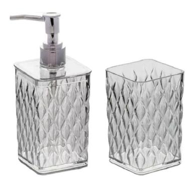 Imagem de Kit Dispenser Sabonete Líquido Porta Escova Pia Lavabo Luxo - Plasútil