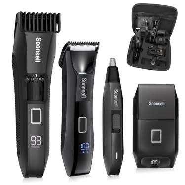 Imagem de Soonsell Aparador de barba Manscape para homens, barbeador de bolas, aparador de pelos do nariz, barbeador elétrico, aparador de cabelo para homens, kit de cuidados masculinos 4 em 1, visor de LED, à