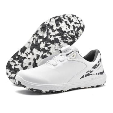 Imagem de Tênis de golfe feminino, impermeável, com ponta e absorção de choque, com base de borracha, ideal para esportes ao ar livre e jogos de bola, calçados esportivos | Design de cadarço rápido | Base de