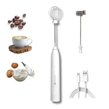 Imagem de Mini Mixer Elétrico Recarregável com 2 Batedores, 3 Velocidades, USB Incluso Mixer de Bebidas, Café Espumador, Batedor de Ovos (Branco)