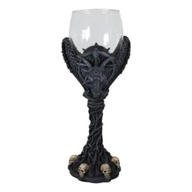 Imagem de Ebros Gift Pentagrama de bafomé de cabra sabática oculta com asas de corvo e caveiras cálice de vinho bebida cálice com vinhas torcidas dendríticas estatueta cabra de mendes
